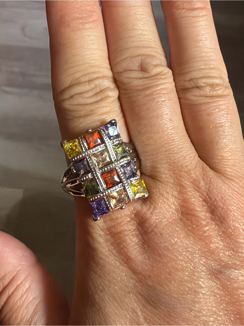 4/$100 Multicolor Cubic Zirconia Grid Statement Ring - Women Jewelry
